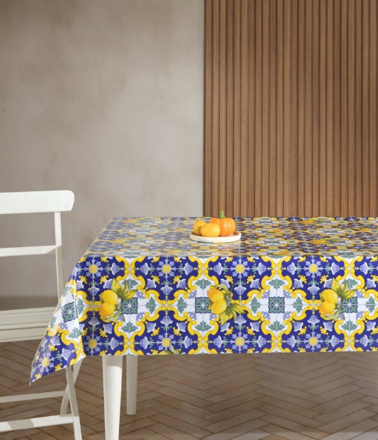 Picture of Manamo Lemon Flower  Digital Printed  Table Cloth  Navy Blue 100x140 cm