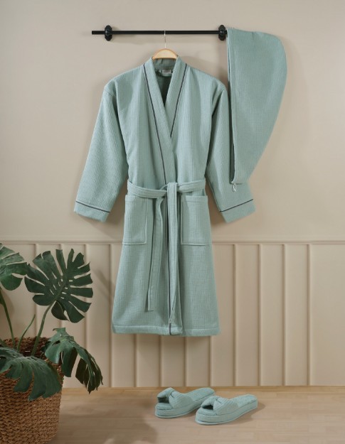 Picture of Manamo Azure Waffle Kimono Bathrobe Cameo