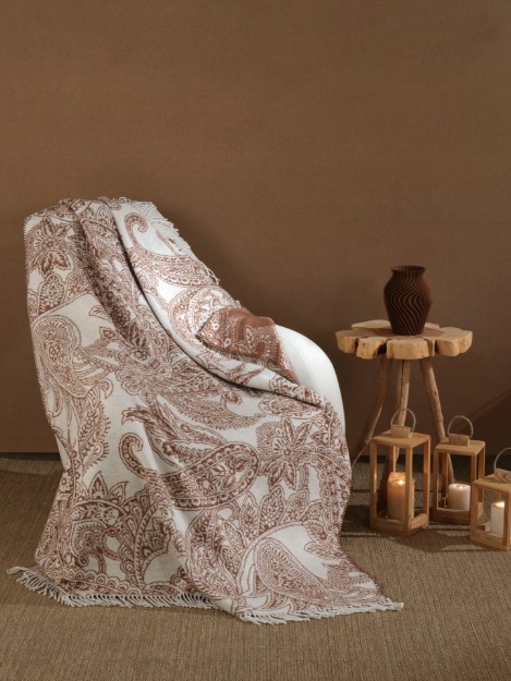 Picture of Manamo Paysley Cotton Throw Brown/Cream 120x160     