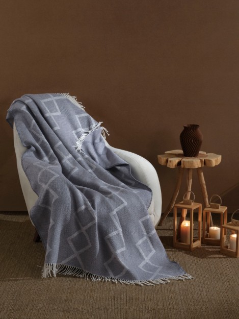 Picture of Manamo Diamond Cotton / Acrylic Throw Indigo/Cream 120x160  