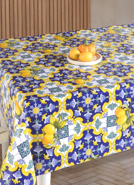 Picture of Manamo Lemon Flower Digital Printed  Table Cloth Navy Blue 140x240 cm   