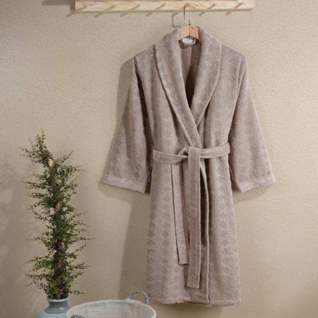 Picture of Manamo Veno Jacquard Cotton Bathrobe Beige