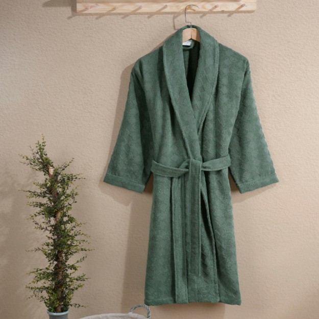 Picture of Manamo Veno Jacquard Cotton Bathrobe Pine Green