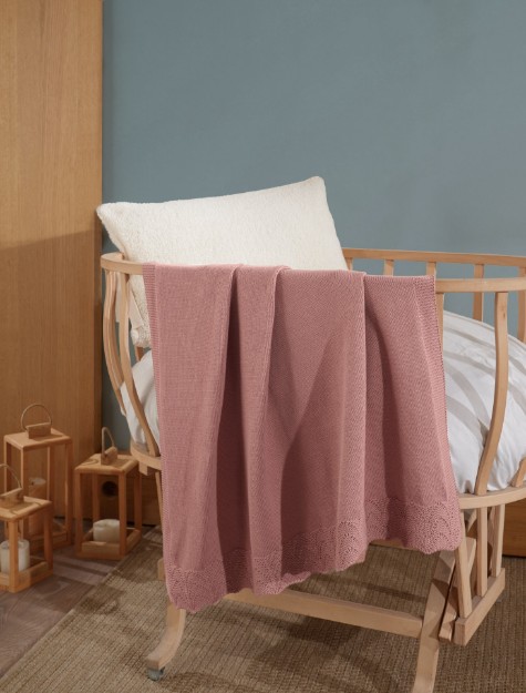 Picture of Manamo  Pleated Baby Knitted Blanket  Pink 90x90 cm