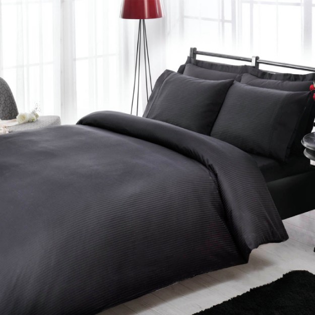 Picture of TAC Premium Basic Stripe Bed Linnen Set Double SIze Black 200x220+240x260+50x70(4pc) cm