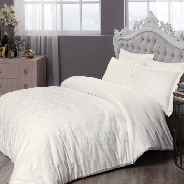 Picture of TAC Brinley Jakar Saten Bed Linne Set Double Size Cream 200x220+240x260+50x70(4pc) cm 