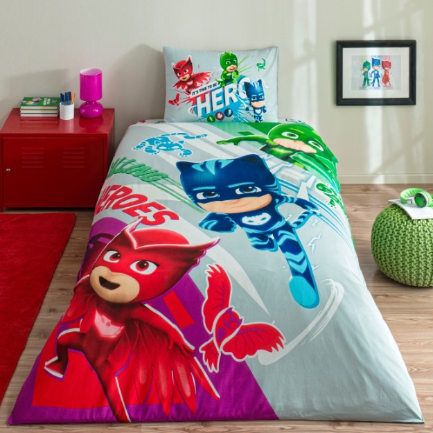 Picture of TAC Cotton Disney Pj Masks Super Team Bed Linen Set Single Size 160x220+100x200+50x70 (1 pc) 