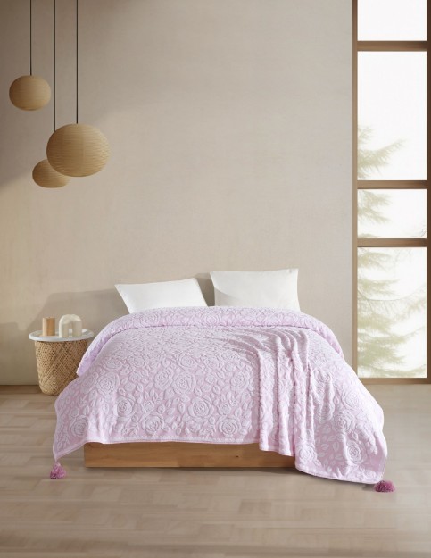 Picture of Manamo Rose Pike Cotton Towel White/Begonville Double Size 220x240 cm