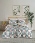 Picture of Manamo M&D Plaid საბნის პირი ბალიშის პირით ბამბის ღია მწვანე/ატმისფერი ორ საწოლიანი 200x220+50x70 სმ(2)