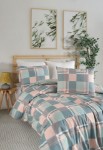 Picture of Manamo M&D Plaid საბნის პირი ბალიშის პირით ბამბის ღია მწვანე/ატმისფერი ორ საწოლიანი 200x220+50x70 სმ(2)