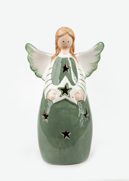 Picture of Manamo Angel Figurine Ceramic Cameo Green/White  13x8x21.8 cm