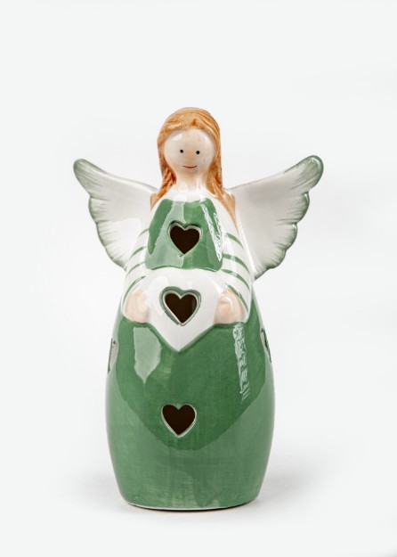 Picture of Manamo Angel Candle Holder Ceramic Cameo Green/White  11.2x6.9x17.4 cm