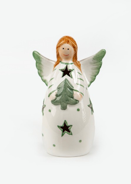 Picture of Manamo Angel Candle Holder Ceramic Cameo Green/White  8.4x5.6x13.4 cm