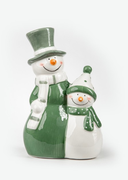 Picture of Manamo Snowman Figurine Ceramic Cameo Green/White  13.2x8.4x21.2 cm
