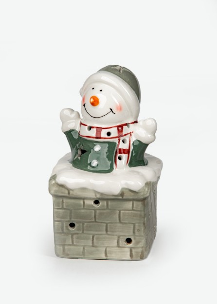 Picture of Manamo Surprise Snowman Candle Holder Ceramic Cameo Green/White  8.6x8.6x13.6 cm