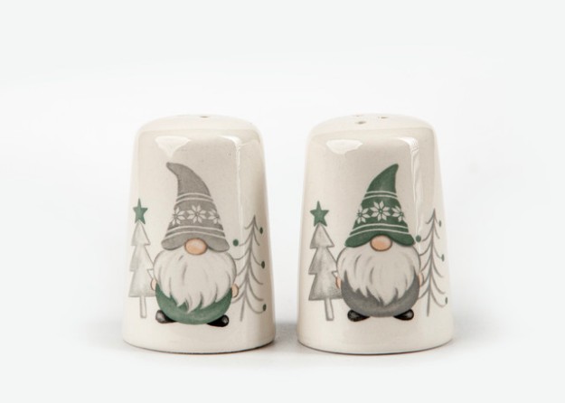 Picture of Manamo Christmas Gnomes Salt/Pepper Ceramic Cameo Green/White  12.7x10.5x7.4 cm