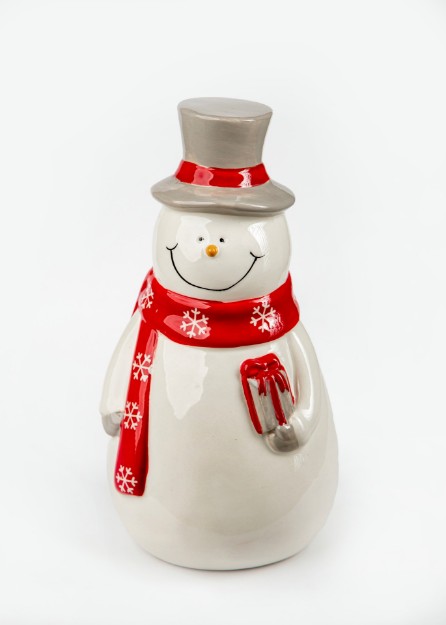 Picture of Manamo Snowman With Red Scarf Figurine Ceramic Gray/White  14.3x13.8x27.6 cm