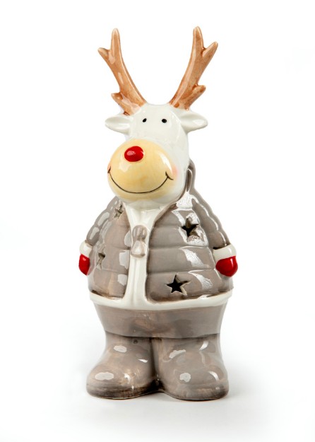 Picture of Manamo Deer With Jacket Figurine Ceramic Gray/White  10.7x10x23.1 cm
