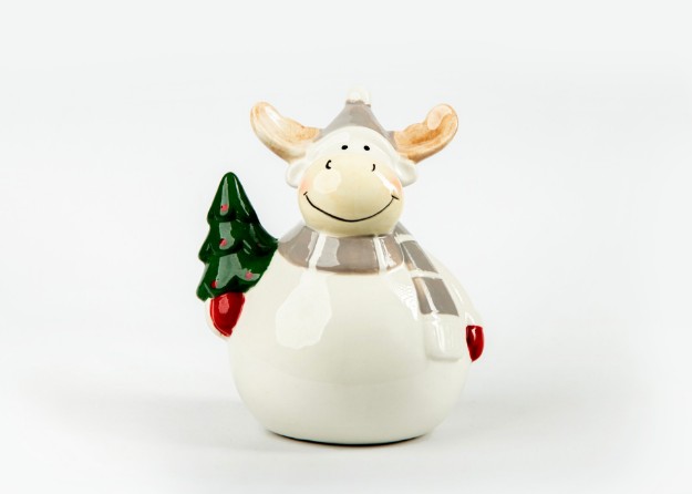 Picture of Manamo Dear With Pine Figurine Ceramic Gray/White  12.7x10.7x15.1 cm