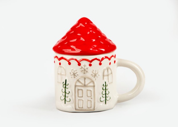 Picture of Manamo Cupcake Cup With Lid Ceramic Red/White  13.7x9.6x13.3 cm