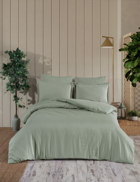 Picture of Manamo  Prime Stripe  თეთრეულის ნაკრები სატინის ღია მწვანე ორ საწოლიანი 200x220+50x70სმ(2)+240x260 სმ