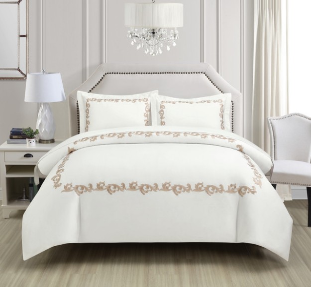 Picture of Manamo Broni Bed Linnen Set  Saten Embroidered Ecru Double200x220 cm+240x260 cm+50x70 cm(2)