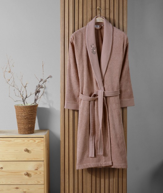 Picture of Manamo Tiny Rose Embroidered Bathrobe Cotton Blush L/XL