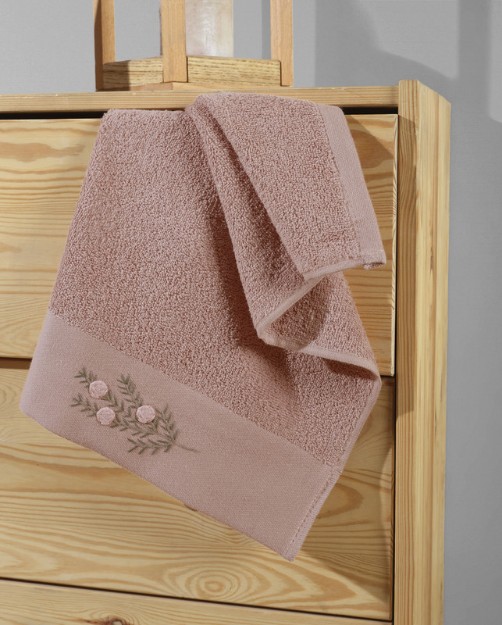 Picture of Manamo Tiny Rose Embroidered Hand Towel Cotton Blush 30x50 cm