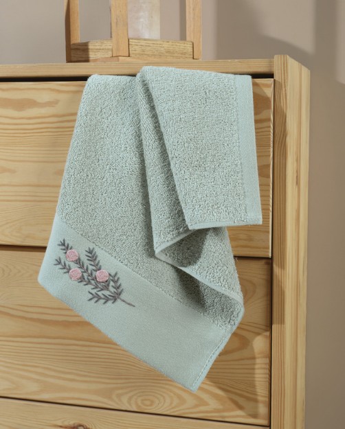 Picture of Manamo Tiny Rose Embroidered Hand Towel Cotton Cameo 30x50 cm