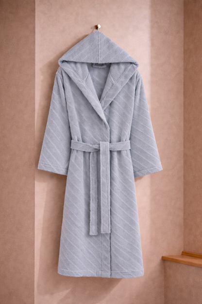 Picture of Manamo Dolce Bathrobe Cotton Grey Jaqcuard Hooded S/M