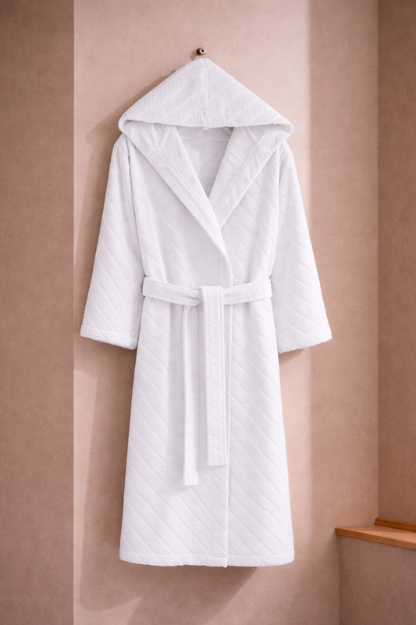 Picture of Manamo  Dolce  ხალათი ბამბის კრემისფერი ჟაკარის კაპიშონიანი 2XL/3XL