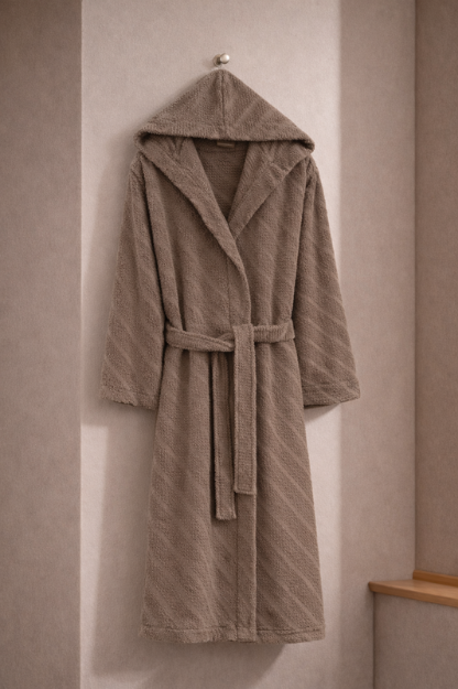 Picture of Manamo Dolce Bathrobe Cotton Mocha Jaqcuard Hooded L/XL