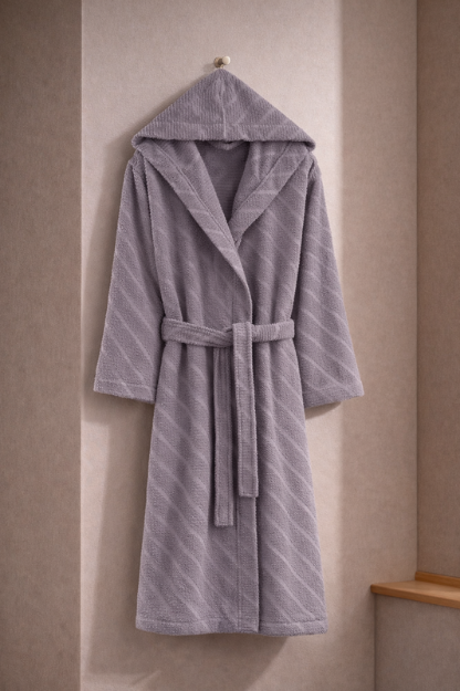 Picture of Manamo Dolce Bathrobe Cotton Plum Jaqcuard Hooded 2XL/3XL