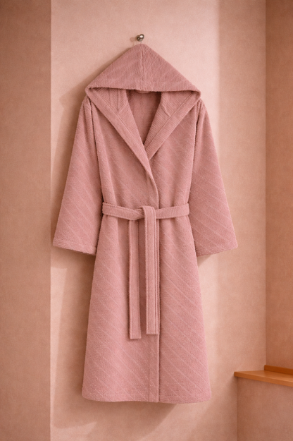 Picture of Manamo Dolce Bathrobe Cotton Blush Jaqcuard Hooded S/M
