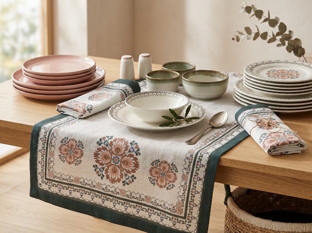 Picture of Manamo  Cross Stitch  რანერი პოლიესტერის კრემისფერი დიჯიტალ პრინტით 40x140 სმ