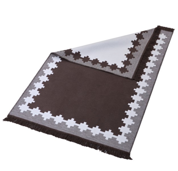 Picture of Manamo Cross Fringed Rug Acrylic Brown 80x150 cm