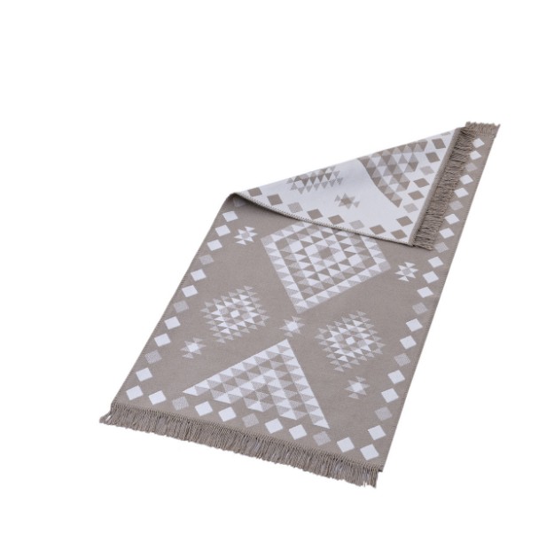 Picture of Manamo Geometric Fringed Rug Acrylic Beige 80x150 cm
