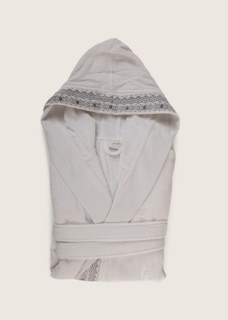 Picture of Manamo Blen Jacquard Hooded Bathrobe Cotton White S/M