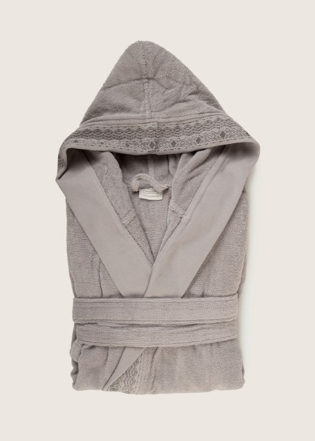 Picture of Manamo Blen Jacquard Hooded Bathrobe Cotton Grey L/XL