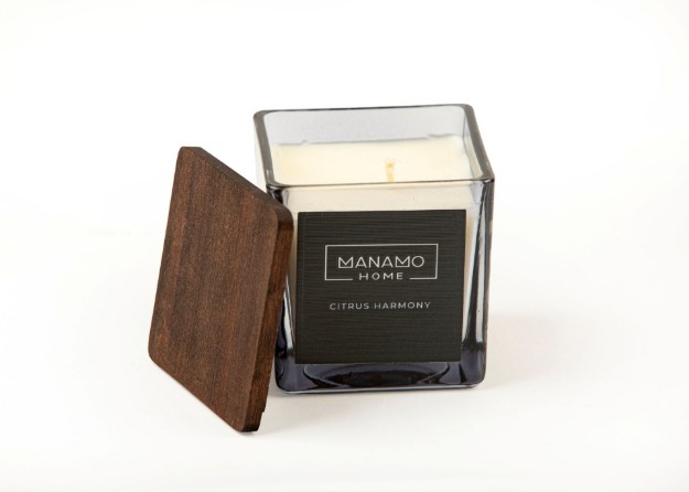 Picture of Manamo Citrus Harmony  Scented Candle With Wooden Lid  Grey 270 gr