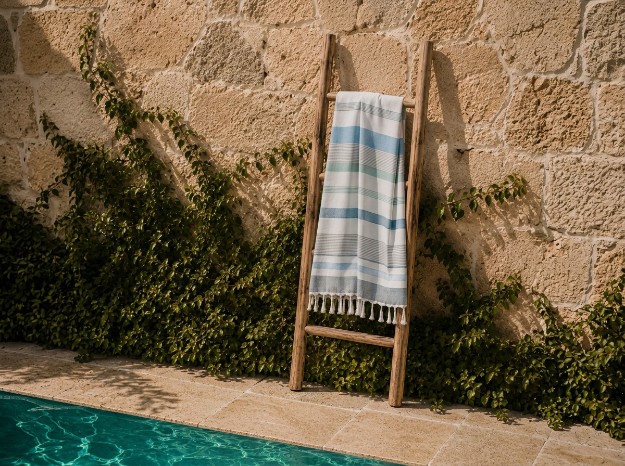 Picture of Manamo Kins Peshtery Beach Towel Cotton Aqua/Grey 90x180 cm
