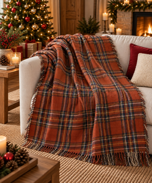 Picture of Manamo Riva Sofa Throw Polyester Jacquard Double-Sided Burgundy 130X170+2X10 CM