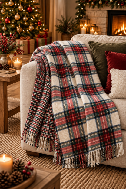 Picture of Manamo Riva Sofa Throw Polyester Jacquard Double-Sided Red/Blue 130X170+2X10 CM