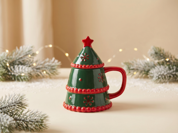 Picture of Manamo Celeste  Mug With Lid Ceramic Cameo Green/Red 12.8x10x14 cm